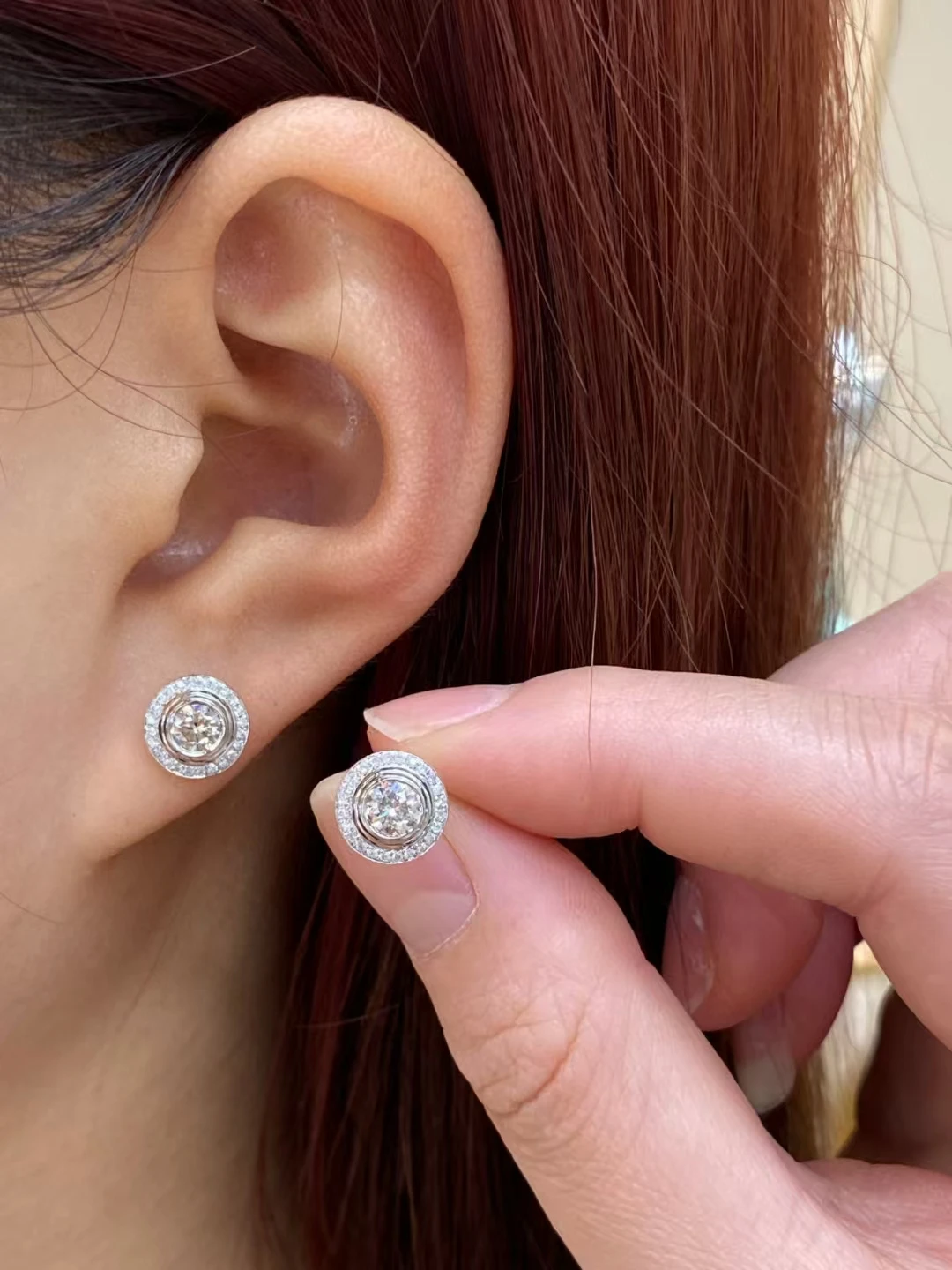 10K Solid Gold Lab-Grown Diamond Round Disc Earrings, 0.5CT, Yellow Gold Color, Fashion Fine Jewelry Earrings with Platinum Cust - view 4