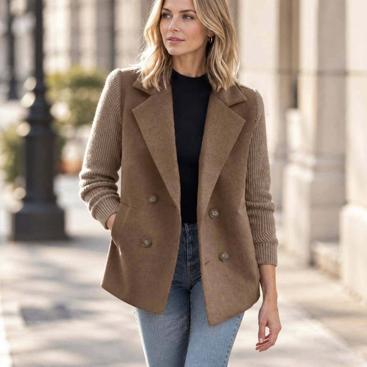 No Hood Patchwork Coat Slim Fit Casual with Office Chic Regular Sleeve Elegant Long Sleeve Fall Jacket Women Jackets and Vests