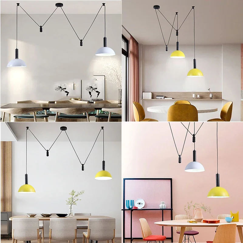 Imagem -02 - Nordic Pulley Liftable Led Luzes Pingente Altura Ajustável Pendurado Lâmpada Luminárias Decoração Interior Sala de Jantar Cozinha Ilha Loft