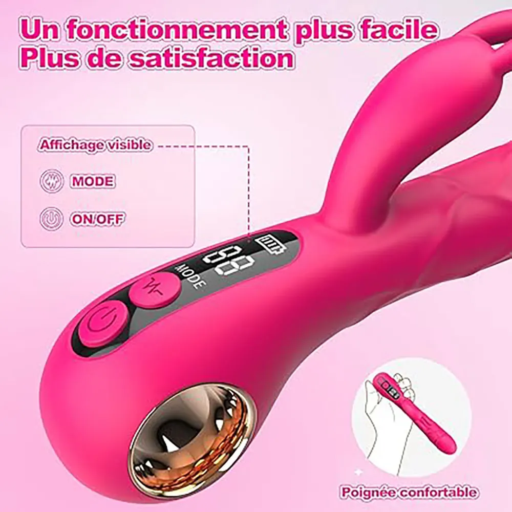 2-in-1 G-Punkt-Kaninchen-Vibrator, LCD-Display, vibrierender Klitorisstimulator, realistischer Dildo-Vibrator, G-Punkt-Sexspielzeug für Erwachsene für Frauen