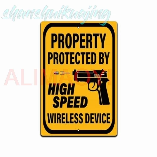 Gun USA Signage:  Property Protected by High Speed Wireless Device 8x12 Sign