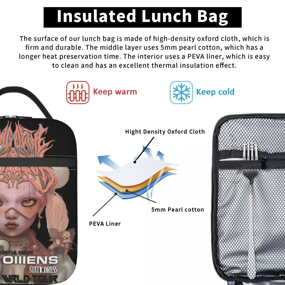 BMTH Rock Band Lunch Bags Isolados, Caixa Bento Térmica, Recipiente de Alimento Portátil, Refrigerador, Tour, POST HUMAN, NeX, 2018