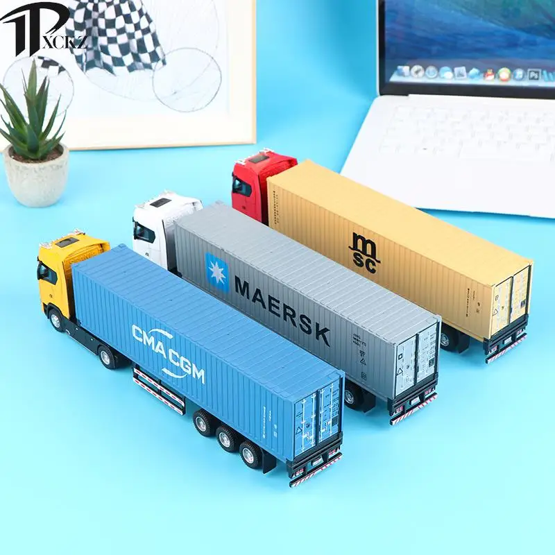 Simulation Alloy Engineering Transport Tractor Truck Head Model Toy Container Truck Pull-back Belt Light Engineering Transport