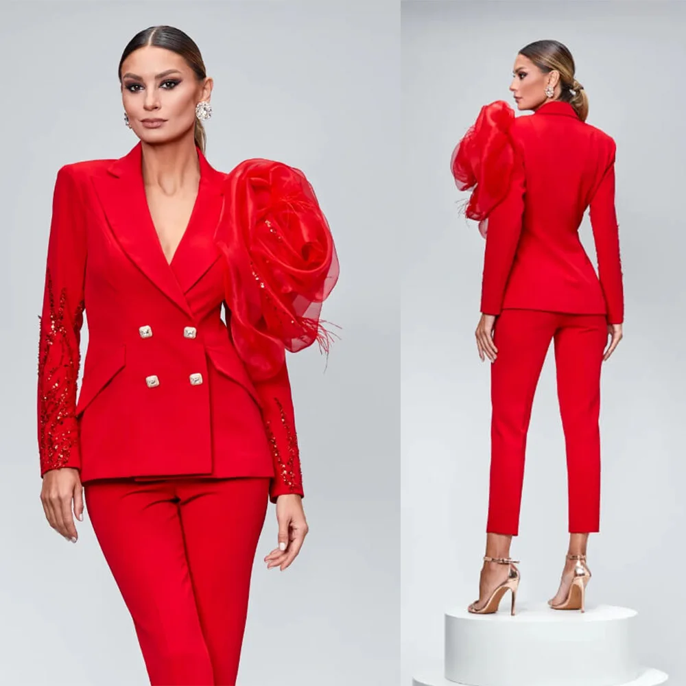 

Women's Suit Dress Elegant Peaked Lapel Jacket Coat And Pants For Female 2 Pieces Long Sleeves Suit Crop Top Suits Customized