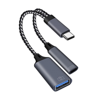 OTG 2 IN 1 Type c to USB a Adapter Data Transfer Converter with Charging Port USB Female Splitter for iPhone 15 Samsung Xiaomi