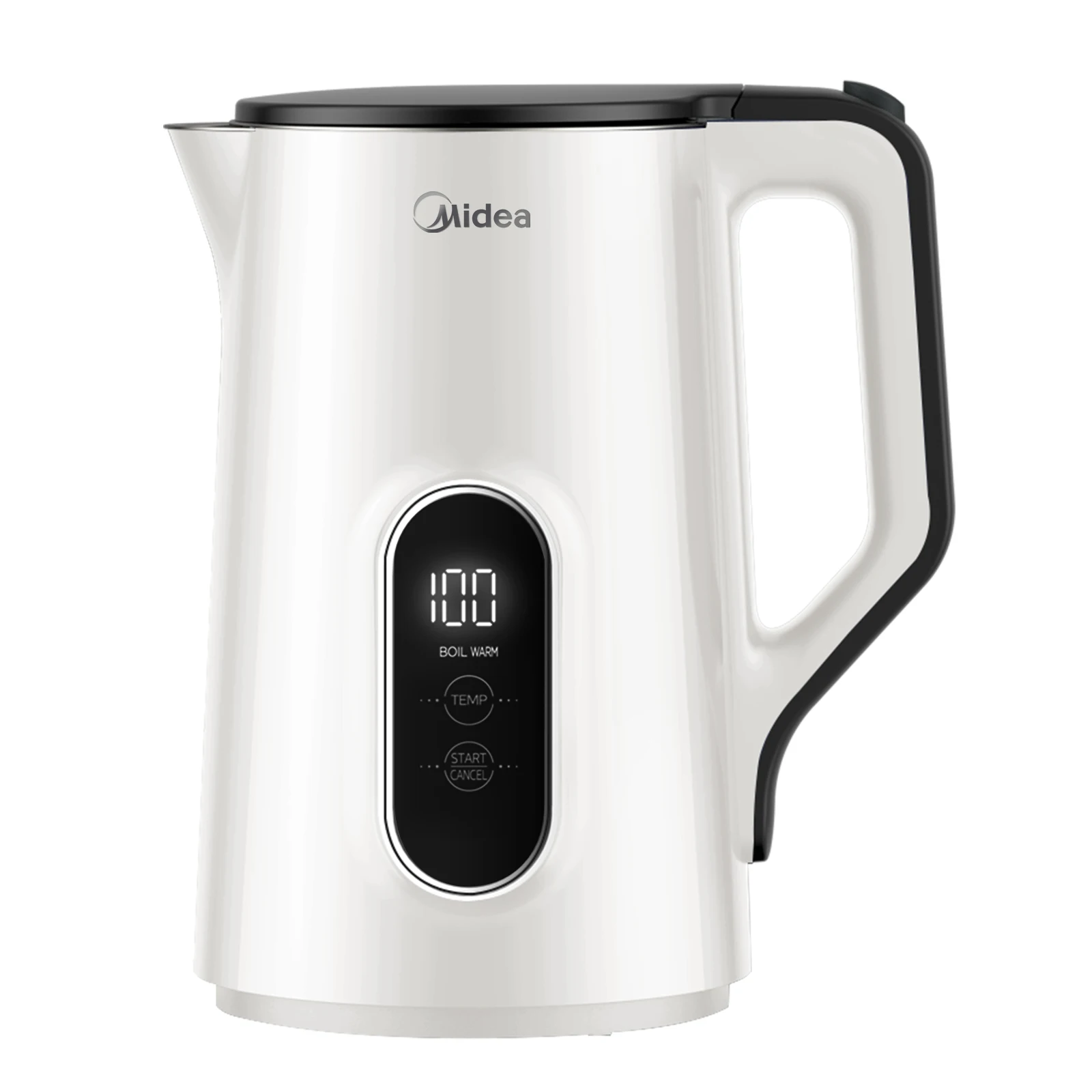 Midea Wasserkocher mit Temperature in stellung, 1,5 Liter, W doppelwandig, weißer Wasserkocher mit Temperatur anzeige, mke15d2bdw