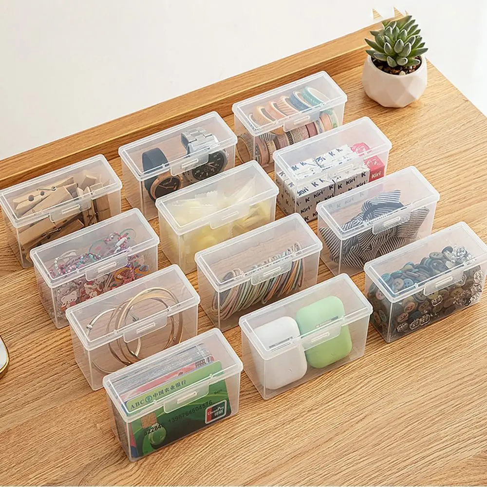 with Lid Transparent Storage Box Plastic ID Card Organizer Storage Case Multi-purpose Photocard Small Thing Container