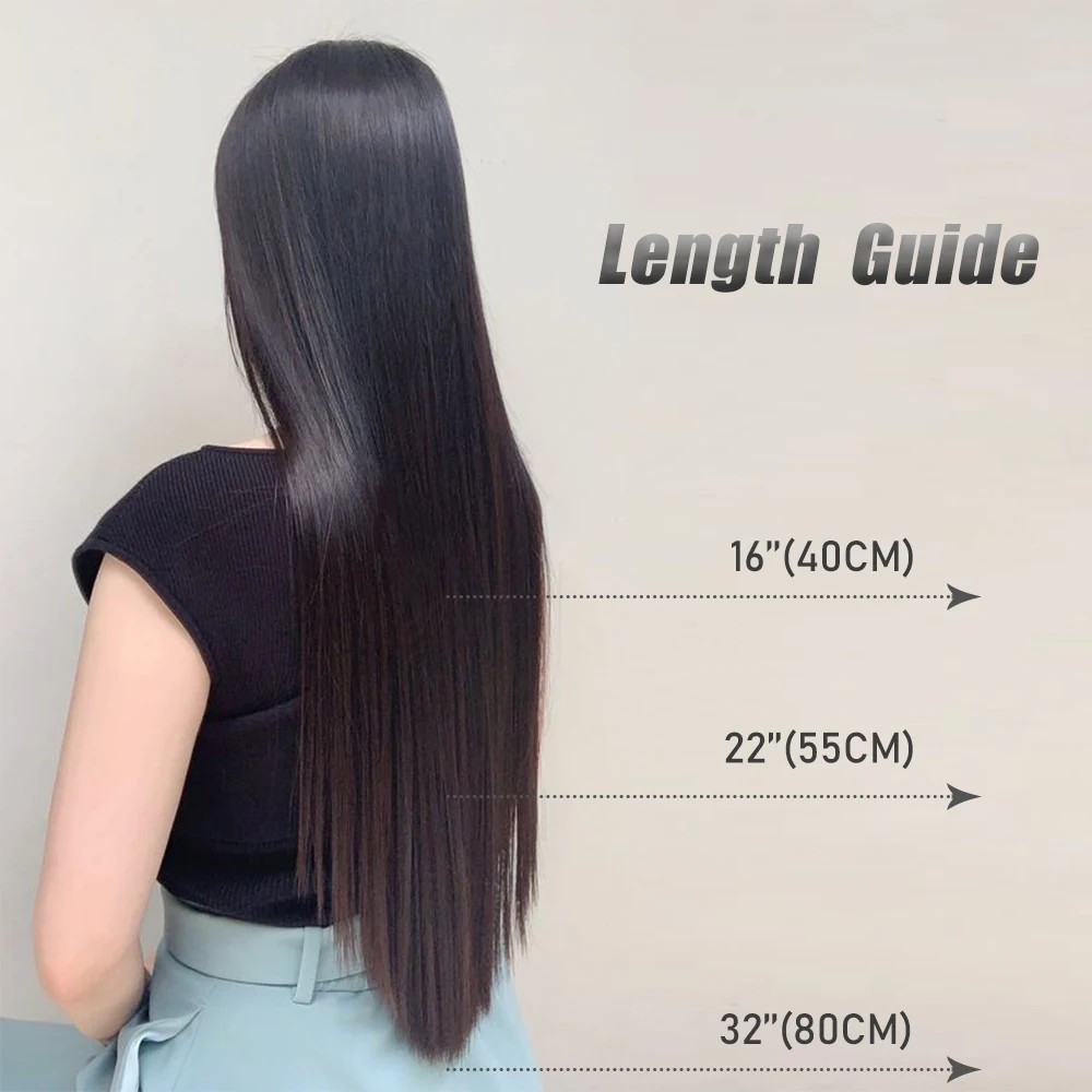 XINRAN  Synthetic Long Straight Hairstyles 5 Clip In Hair Extension 22Inch/32Inch Heat Resistant Hairpieces Brown Black