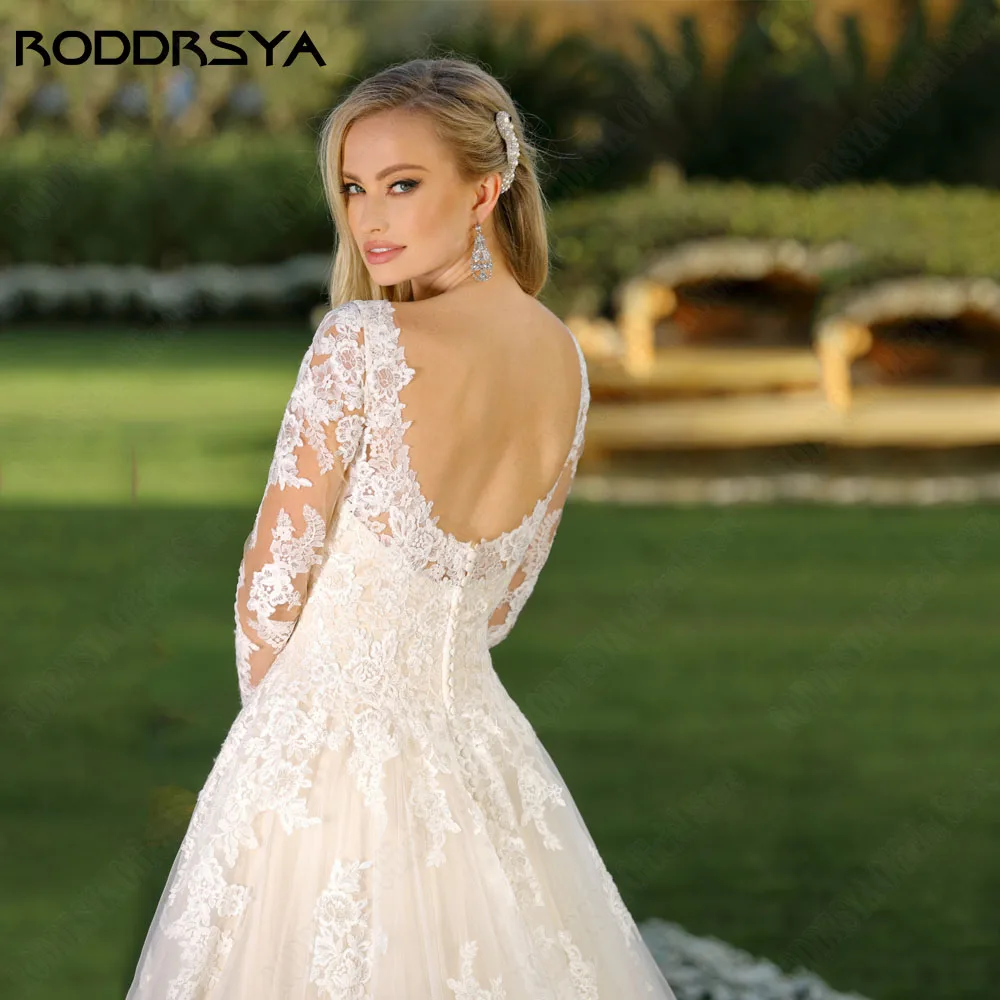 RODRSYA Elegante Mangas Longas Vestido de Noiva Para 2024 Noiva Backless VRODDRSYA Elegante Mangas Compridas Vestido De Noiva Para 2024 Noiva Sem Encosto V-Neck Applique A Linha Do Laço Vestidos De Noiva Robe De Mariée