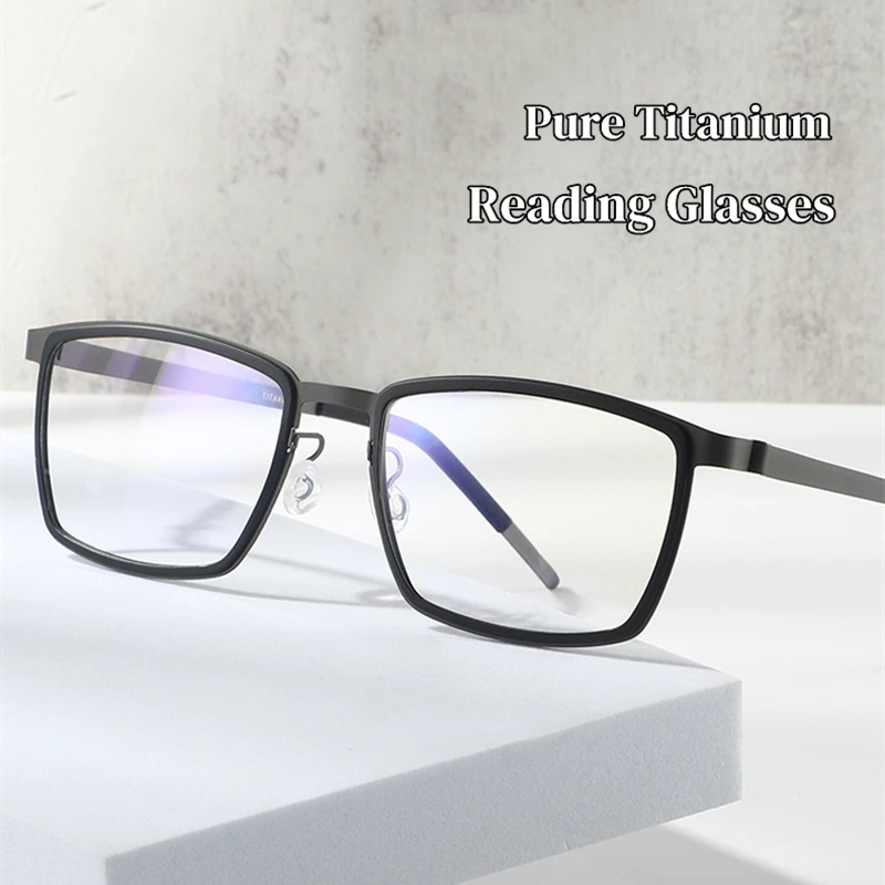 KOCOLIOR High Quality Brand Design Anti Blue Light Photochromic Reading Glasses for Men with Generous Frames Made of Titanium