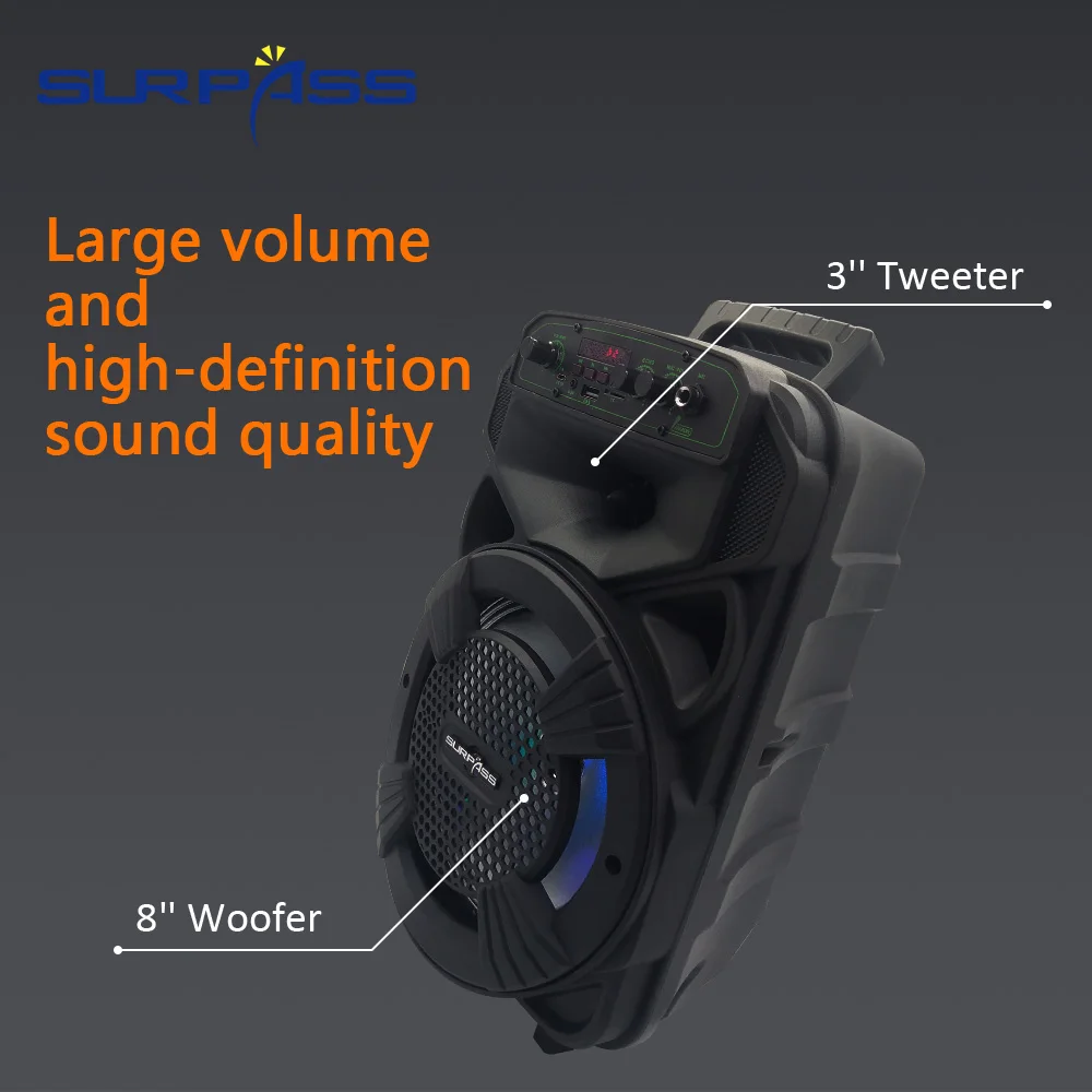 휴대용 스마트 블루투스 무선 스피커, 야외 스테레오 다기능 음악 확성기, 노래방 파티 피크닉용, 8 인치