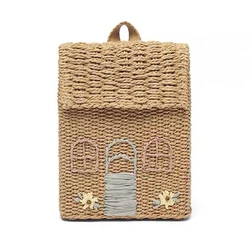 Double-Shoulder Straw Woven Bag Children's Backpack Straw Woven Bag Student School Bag With Hand-Carrying Woven Backpack