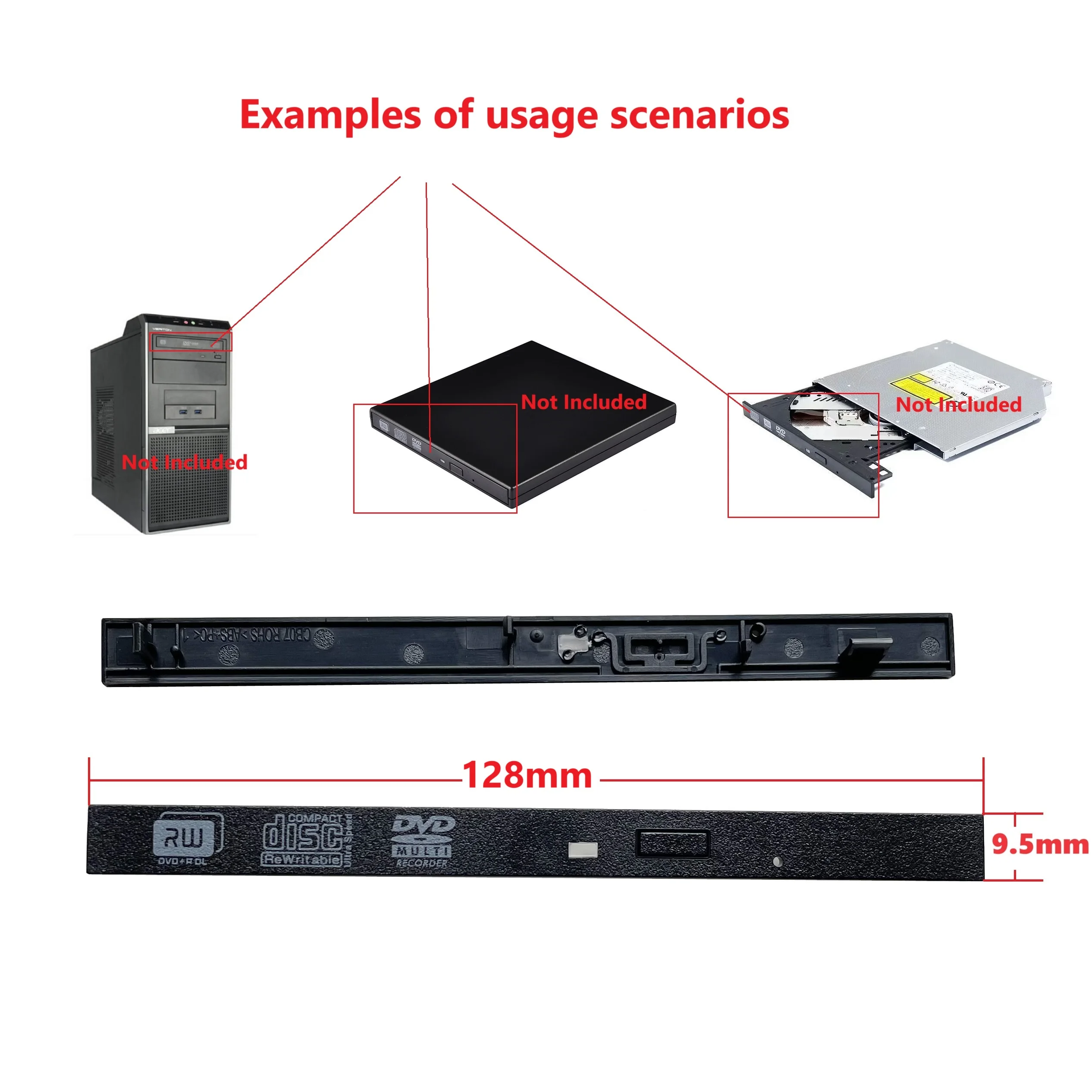 Lote de 10 9,5mm plano estándar CD DVD-ROM/RW unidad óptica bisel placa frontal cubierta del Panel frontal para unidad óptica de ordenador portátil DVD ODD