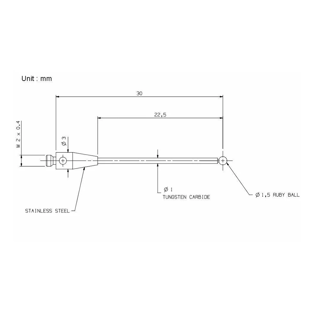 

CMM Touch Probe M2 Thread 1.5 Mm Ball Head 30mm Tungsten Carbide Stem A-5003-0035 For Metalworking Machine Tools Part