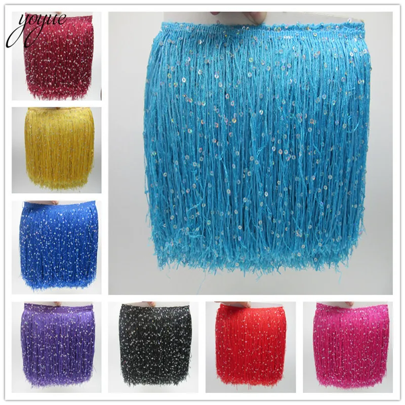 100 meter 20cm Long Fringe Lace Tassel Polyester Lace Trim Ribbon Latin dance skirt curtain fringes for sewing