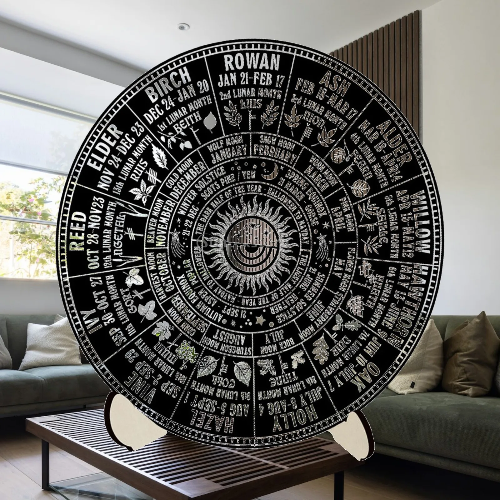 Calendar Wooden Star Chart Mat Round Wiccan Dowsing Board Set