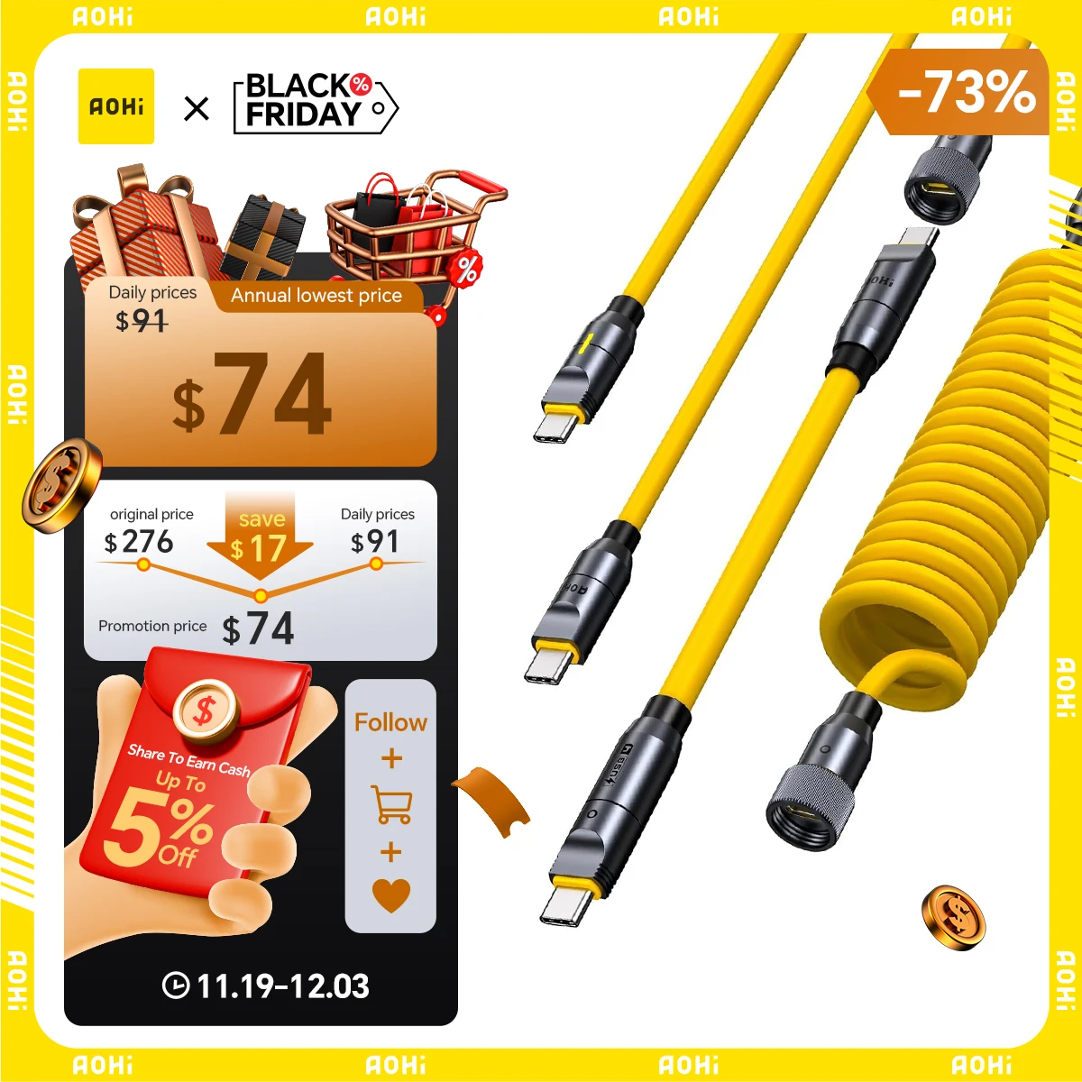 

AOHI The Future PRO Creative Power Cable Set (240W/ 8K/ 40 Gbps/ 0.33~8.53FT)