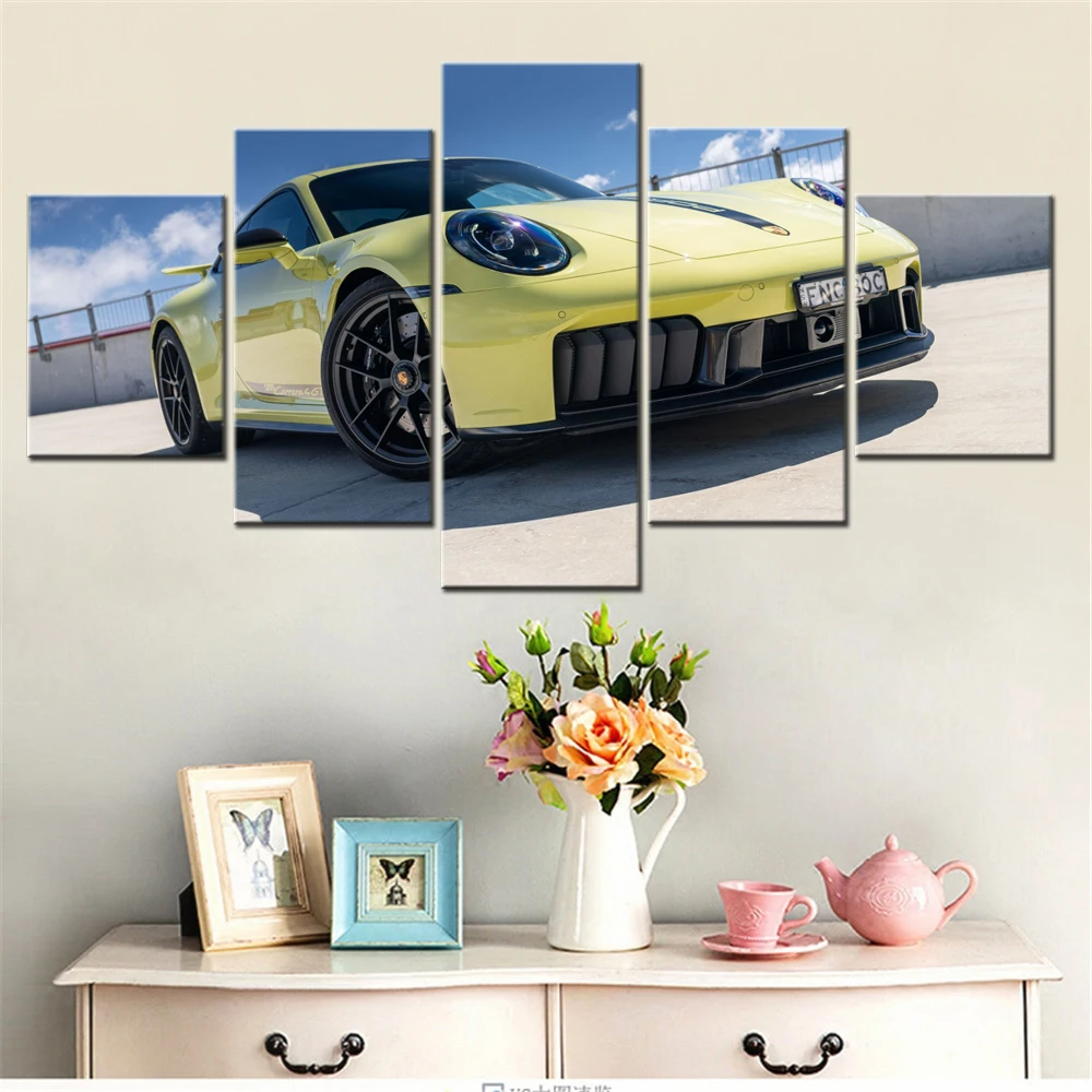 

5 Pieces Canvas Wall Arts Poster Painting Cars GTS 2025 Wallpaper Home Decorative Picture Printing For Living Room Mural Framed