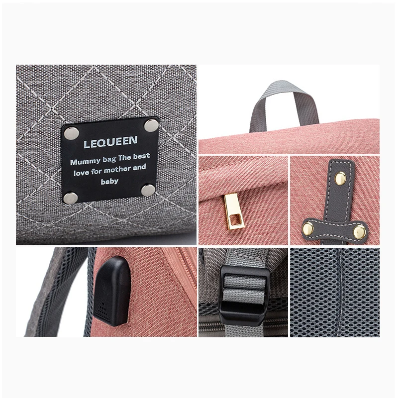 LEQUEEN-mochila impermeable para pañales con cargador USB, bolsa de lactancia de maternidad, Universal, grande, organizador de viaje para mamá,