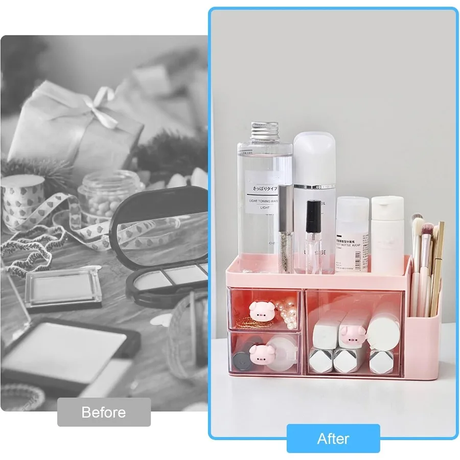 Organizer Meja dengan 3 Laci, Organizer Alat Tulis Lucu untuk Meja, Kotak Penyimpanan Makeup Plastik, Aksesoris Meja Multifungsi, Tempat Penyimpanan Rapi
