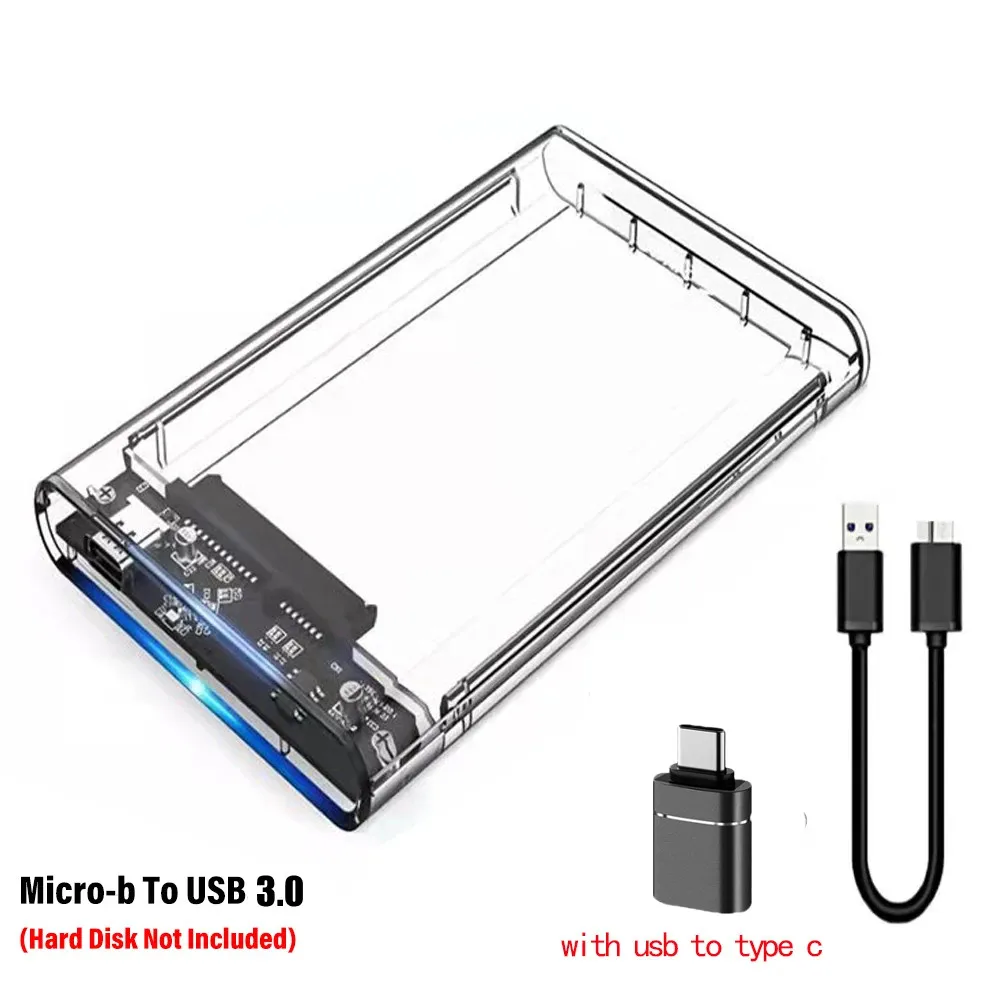 USB3.0 External HDD Case 5Gbps 2.5 Inch Transparent Hard Disk Case Hard Drive Enclosure SATA HDD SSD Storage Case for Laptop PC