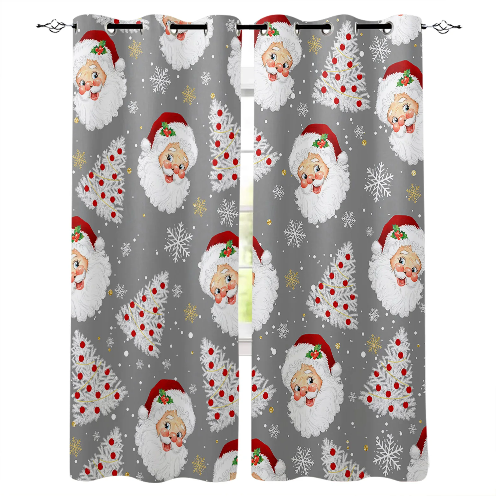 Winter Grey Santa Claus Window Curtains Lights Living Room Curtains Bathroom Bedroom Decor Kids Curtains