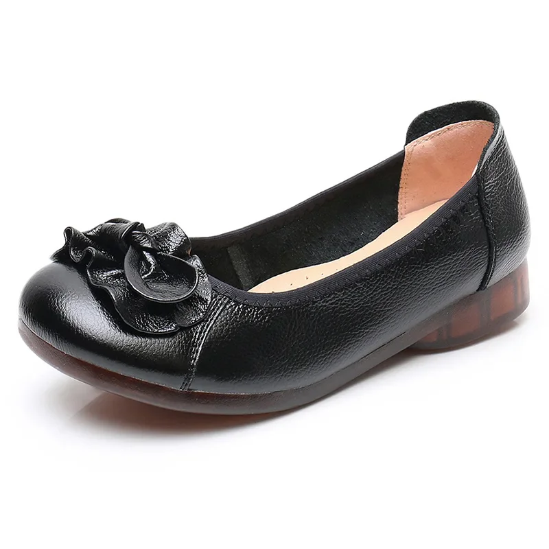 Genuine Leather Shoes Women Loafers Thick sole Women Casual Shoes Slip-on Ladies Footwear Black Blue Plus Size 41 A4350