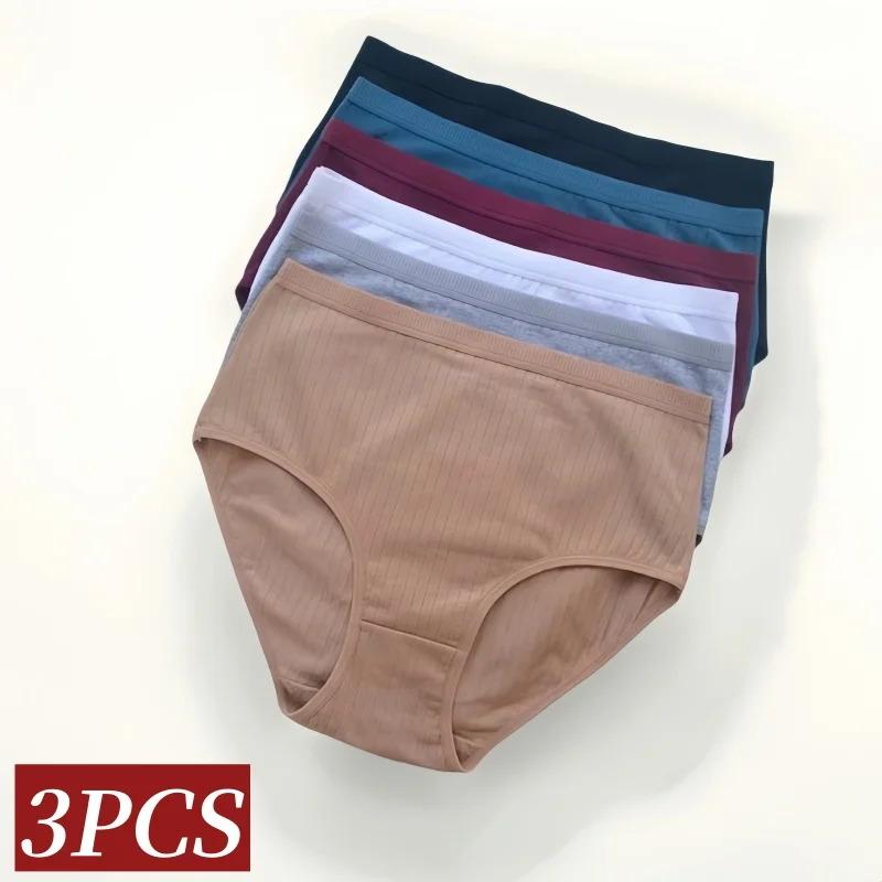 3Pcs/Set Women High Waist Panties Cotton Briefs Solid Color Underwear Female Sexy Lingerie M-XXL Bre