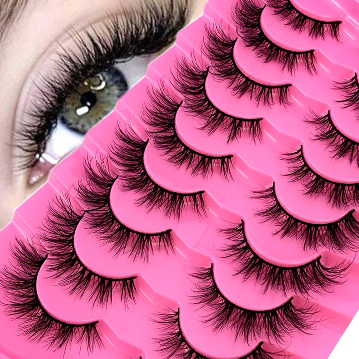 HBZGTLAD 5/9/10 Paar Wimpern, weich, flauschig, 3D-Nerzwimpern, dick, handgefertigt, Volumen-Nerzwimpern, künstliche Wimpern, natürlich