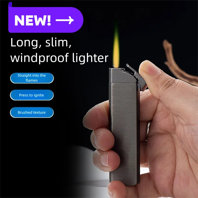 ZHJ-8001， New style, fashionable, slim, long strip, open flame, gas, compact, creative, gift, collectible, metal, lighter