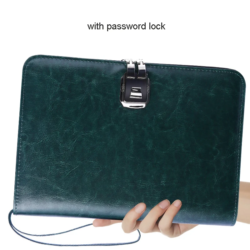 

A5 Senior PU leather padfolio business travel loose leaf notebook planner organizer with Password Lock ring binder lift handle