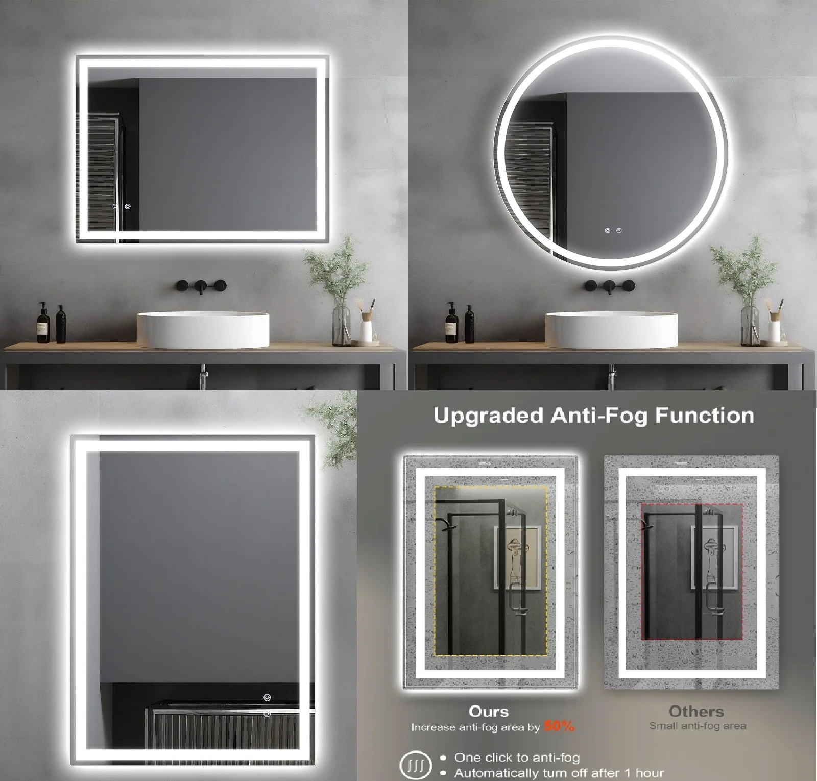 LED Bathroom Mirror Fog-free Wall Mirror illuminated Dimmable Cosmetic Mirror with Lights