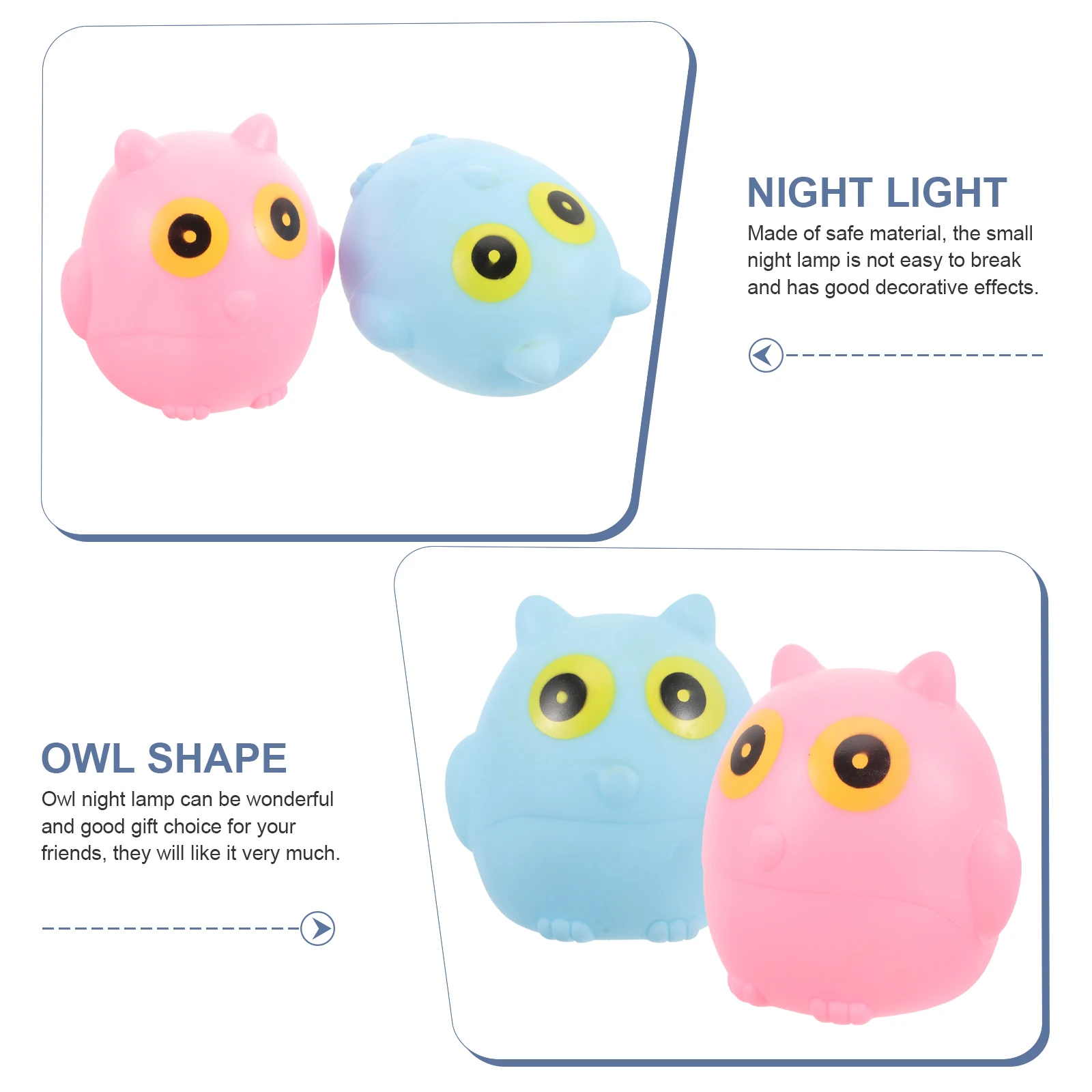 

2 pcs Owl Night Light Glowing Blue Pink Small Bedside Lamp Decorative Sleep Sensor Children Bedroom Living Room
