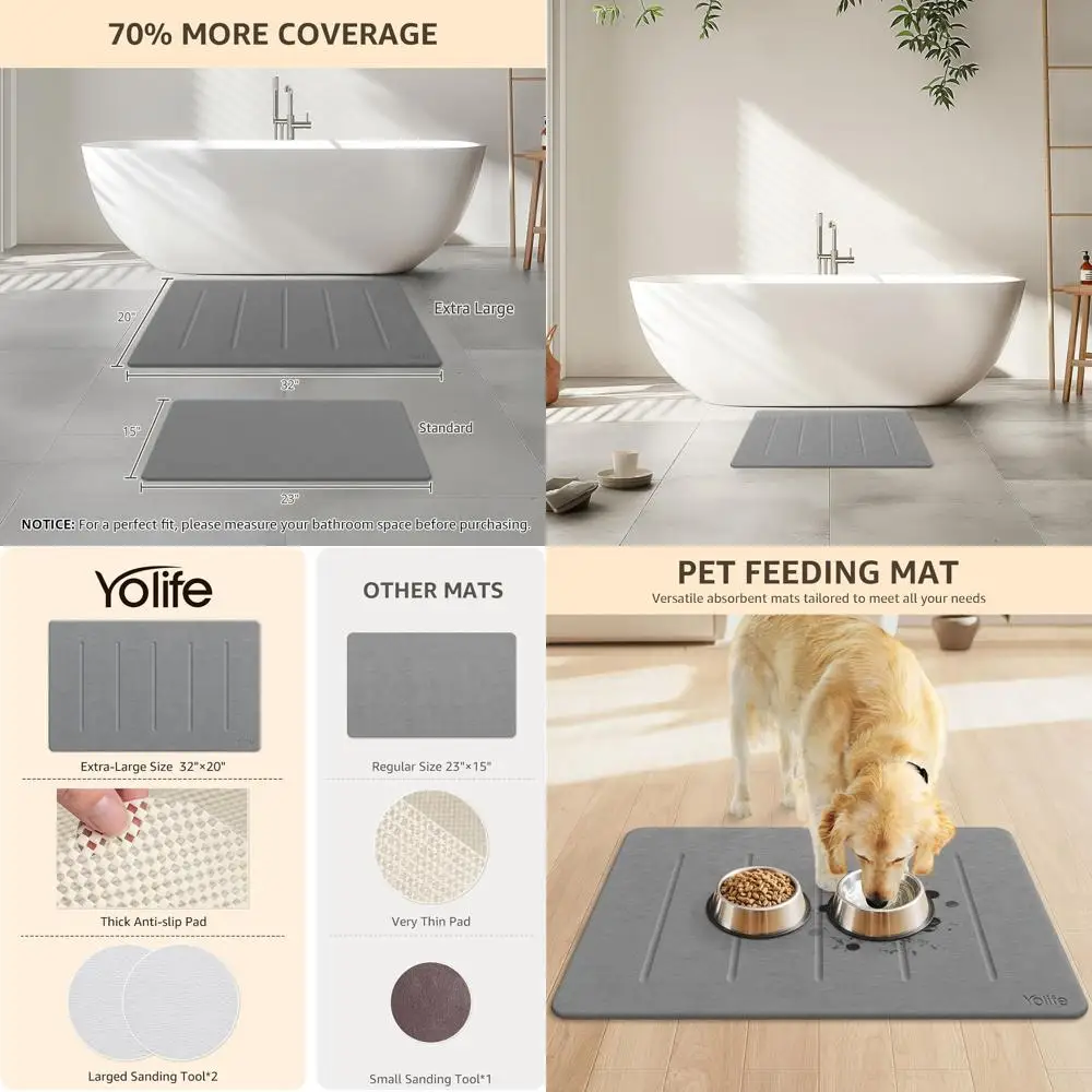 

Large 32 x 20 Diatomaceous Earth Bath Mat - Super Absorbent, Quick-Drying, Non-Slip Shower Mat in Dark Grey