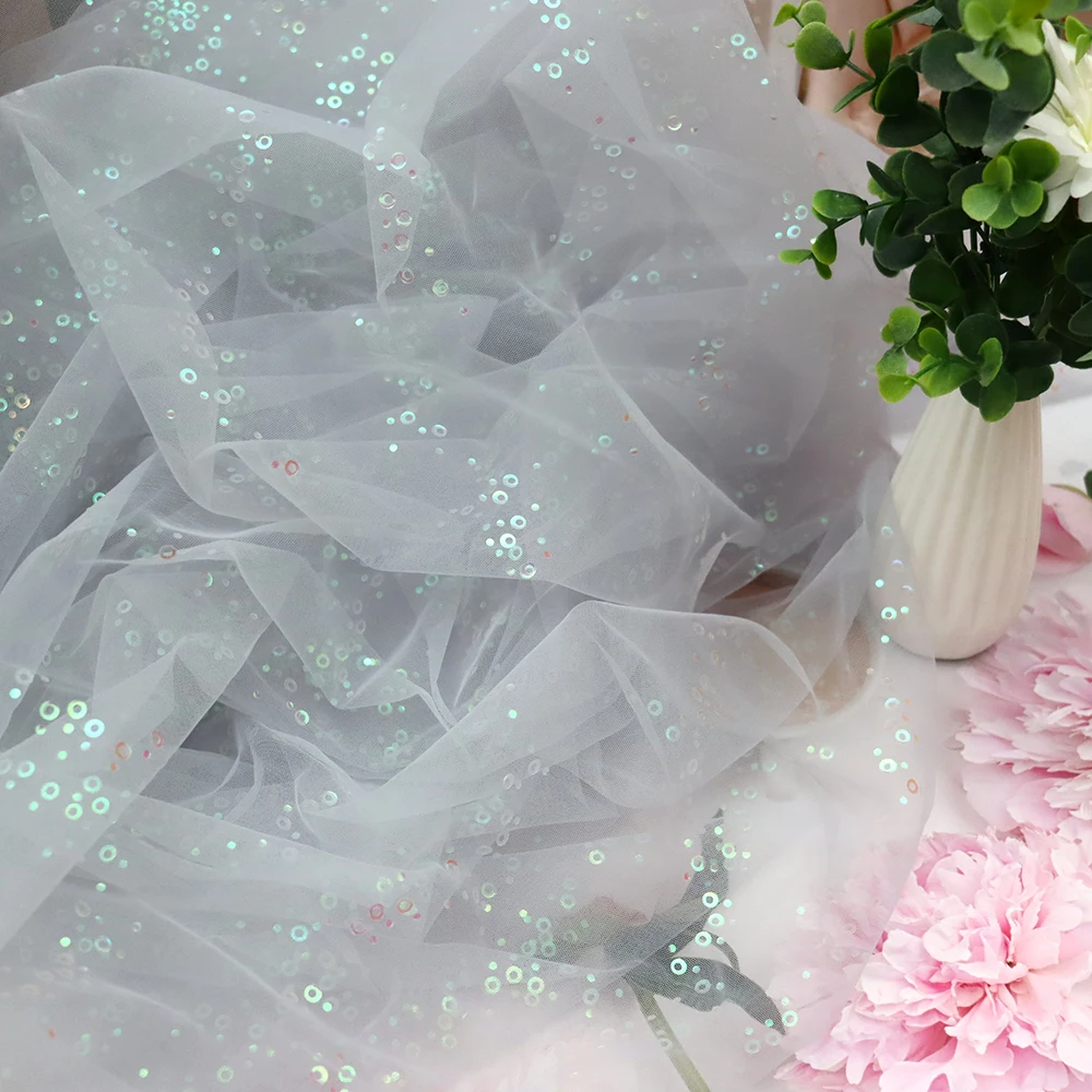 1Meter Sequin Tulle Glitter Bubble Gauze Fabric Mesh DIY Table Cloth Skirt Tutu Wedding Birthday Celebration Festival Decoration