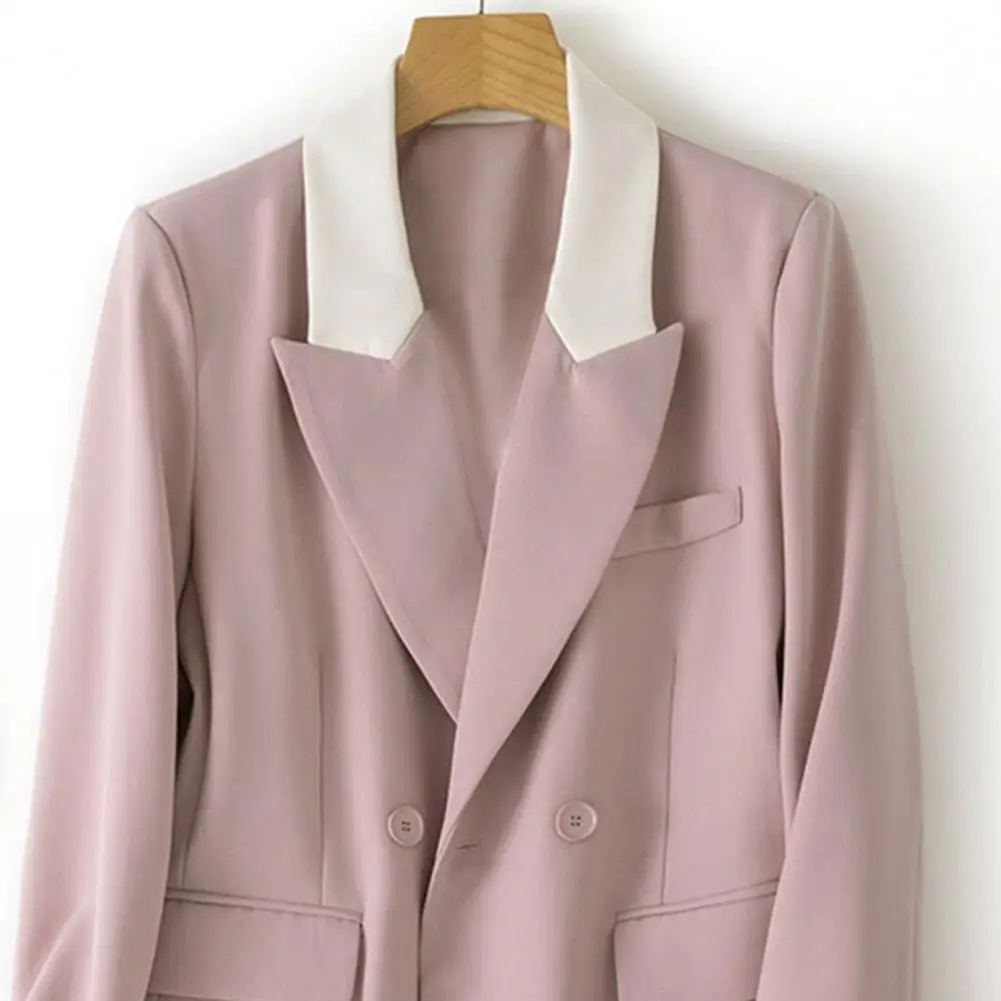 Damesjasjas Jas Elegant Damespatchwork Color Color Jasje Met Dubbele Rij Knopen Designflapzakken Stijlvol