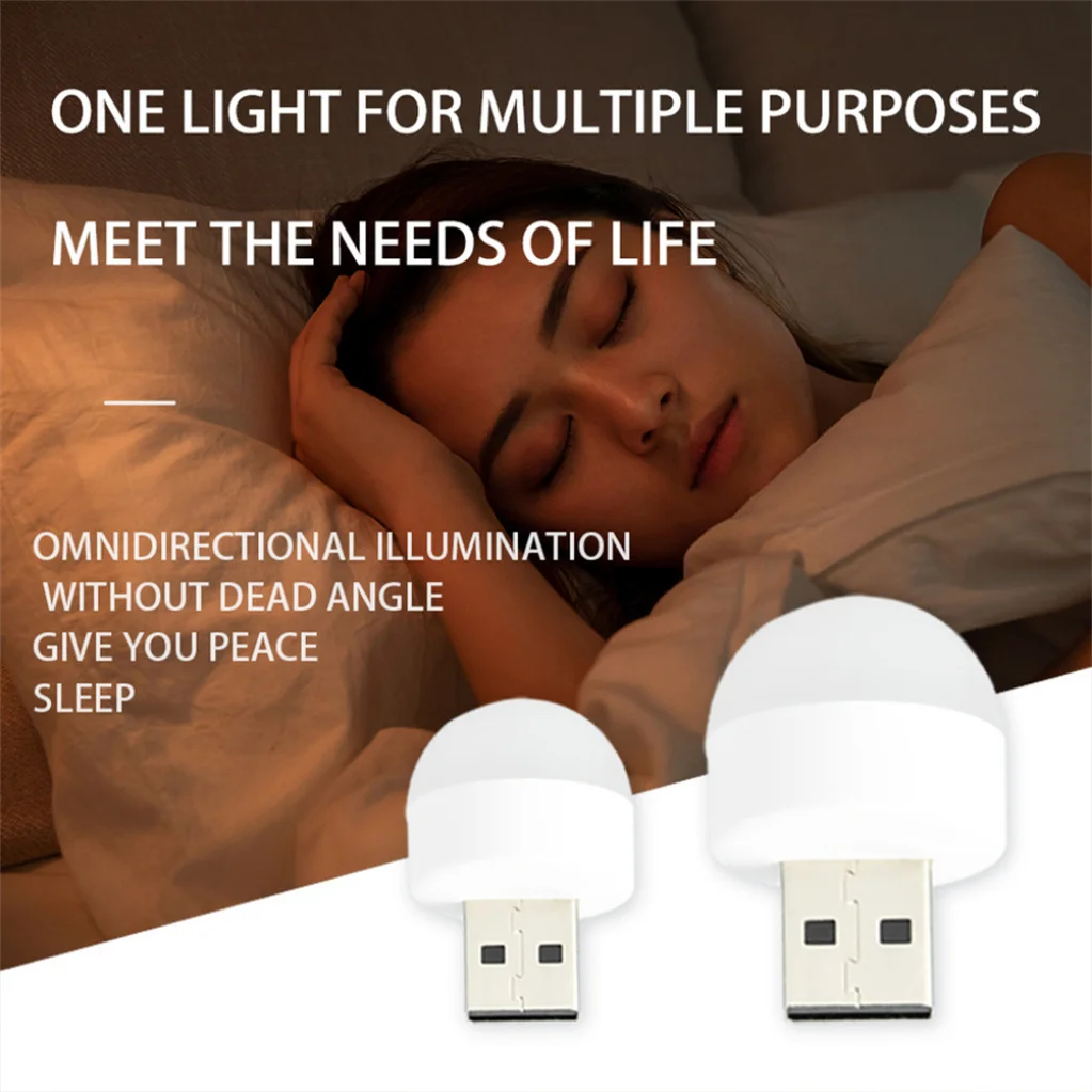 2 PCS Mini USB Plug Lamp 5V Super Bright Eye Protection USB Round LED Night Light Book Light Computer Mobile Power Charging