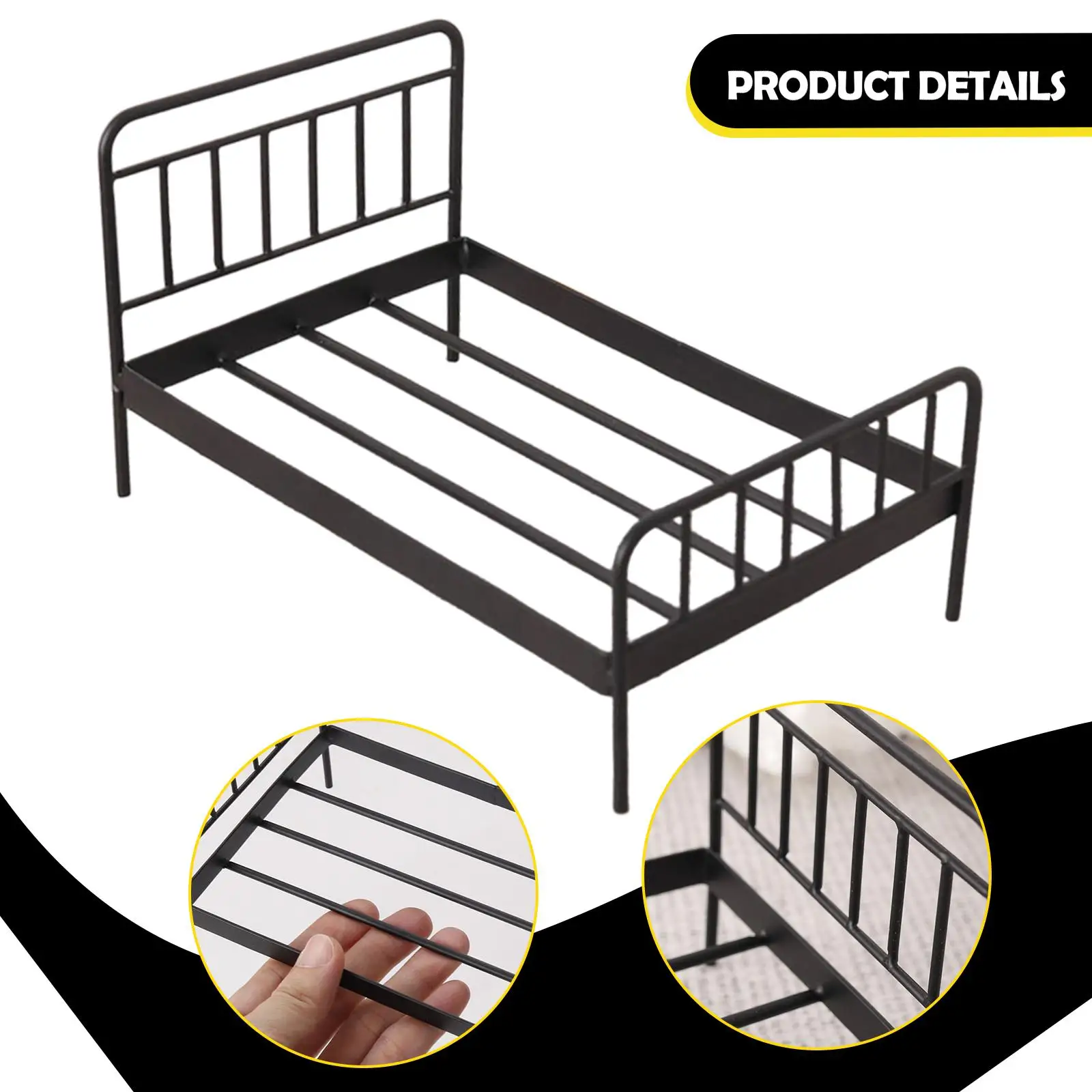 Dollhouse Furniture Miniature Bed Wrought Iron Bedroom Photo Props for 1 12 Scale Doll House