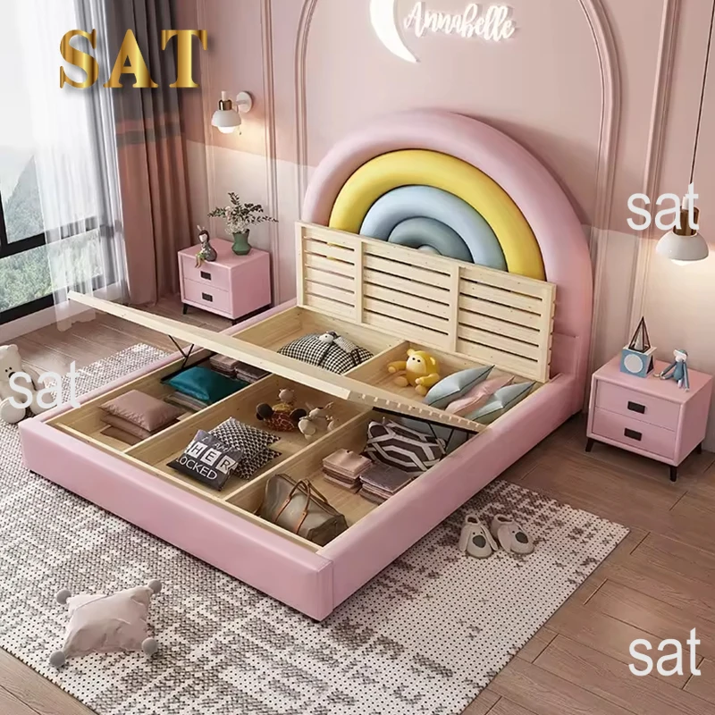 #For high quality kids bed creative luxury girl unique storage cute upholstered wooden furniture leather soft kids bed