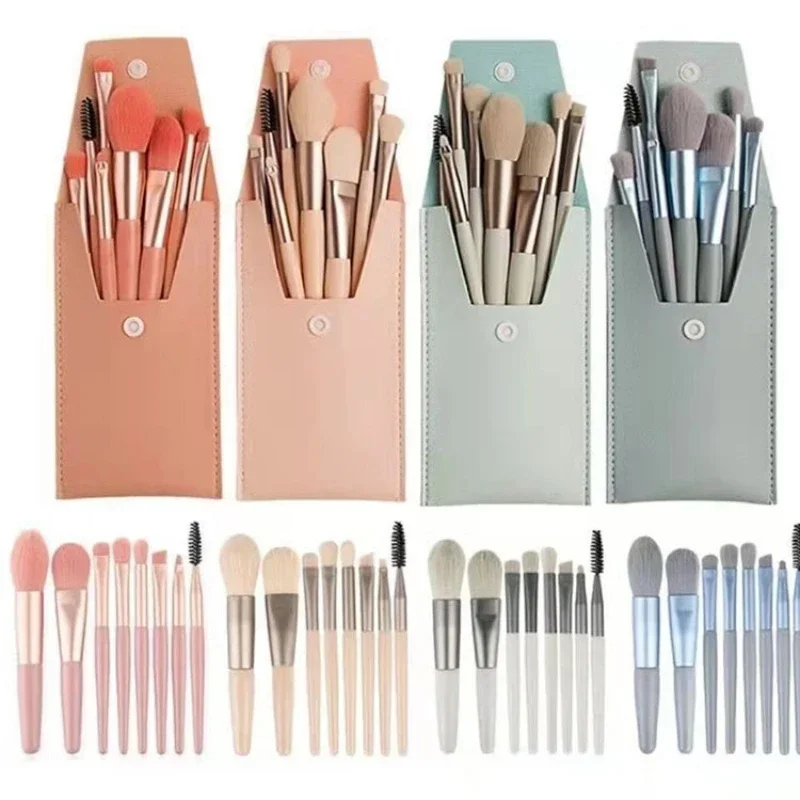 8-delige make-upborstelset Mini Foundation Poeder Blush Wimper Shadow Concealer Brush Professionele make-upborstelset met make-uptas