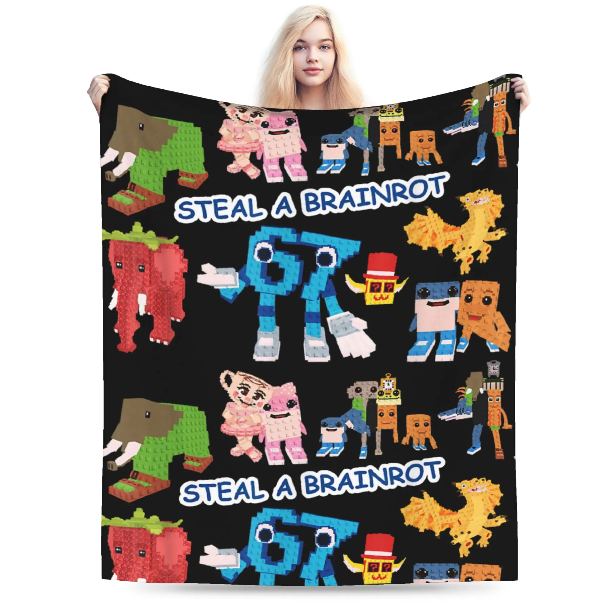 Steal A Brain Rot Lustige Gamer Meme Italienische Brainrot-Decke, Flanell-Überwurfdecke für Stuhl, Sofa, Bett, warme, bequeme, individuelle Tagesdecke