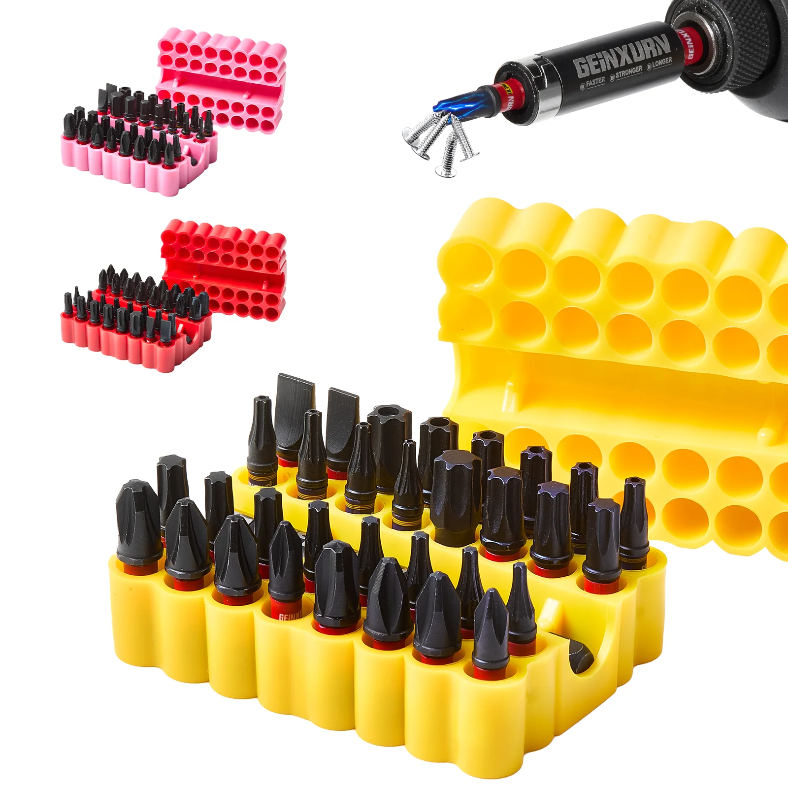 

Geinxurn 33PCS Impact Screwdriver Bits Set, 1” Magnetic (PH/PZ/Torx/Hex/Slotted) S2 Steel Bits with Bit Holder & Soft Base