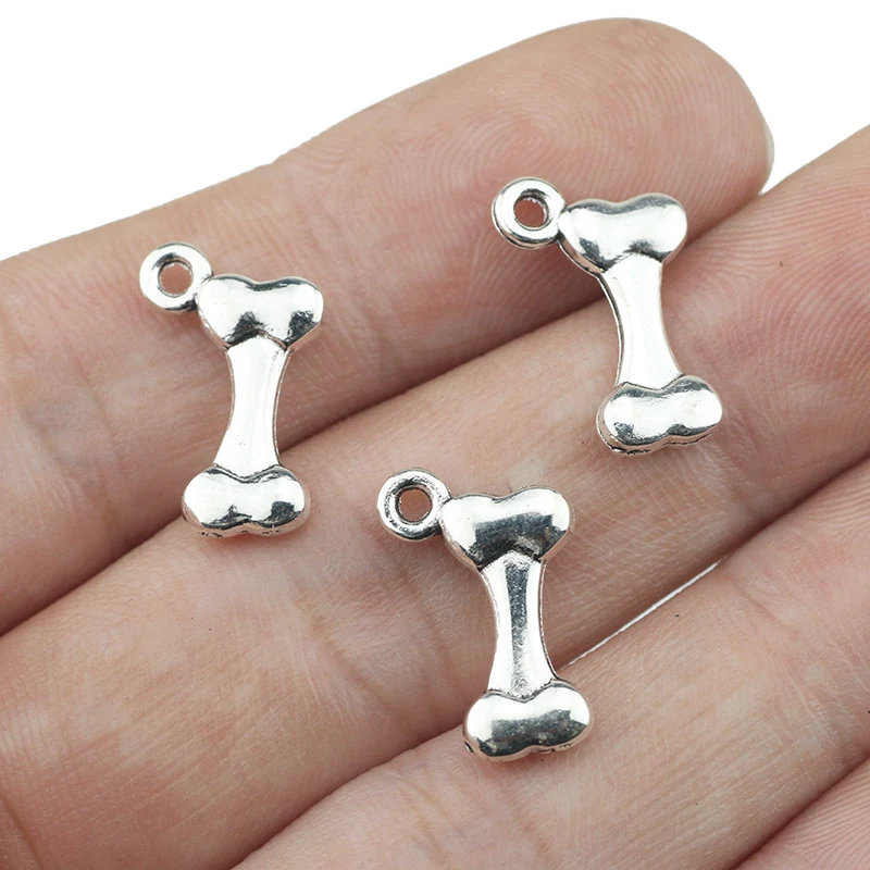 20 Pieces 15x10mm Antique Silver Color Charms Dog Bone Jewelry Making DIY Handmade Craft