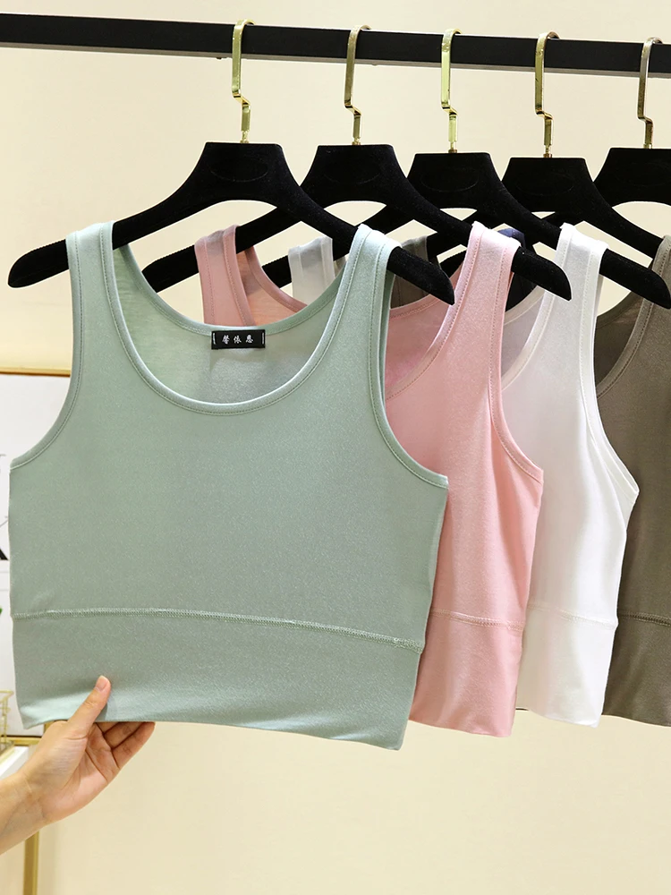 قميص نسائي بدون أكمام من المودال، رقيق، برقبة مستديرة، لون سادة، متعدد الاستخدامات، ضيق، قصير الطول، مناسب للصيف #4