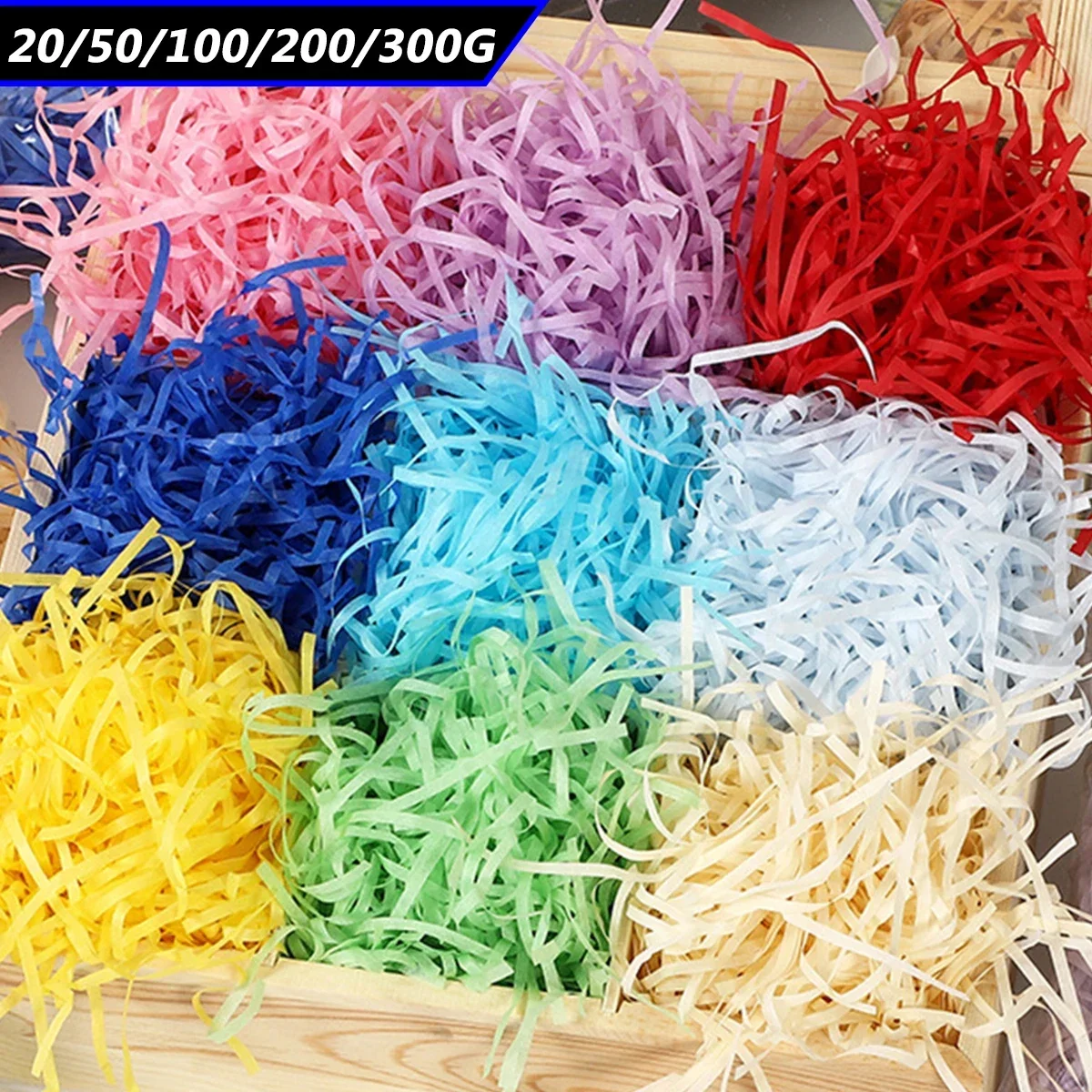 

20-300g Colorful Shredded Crinkle Paper Birthday Xmas Gift Box Package Filler Decor DIY Candy Box Raffia Filling Material Decors