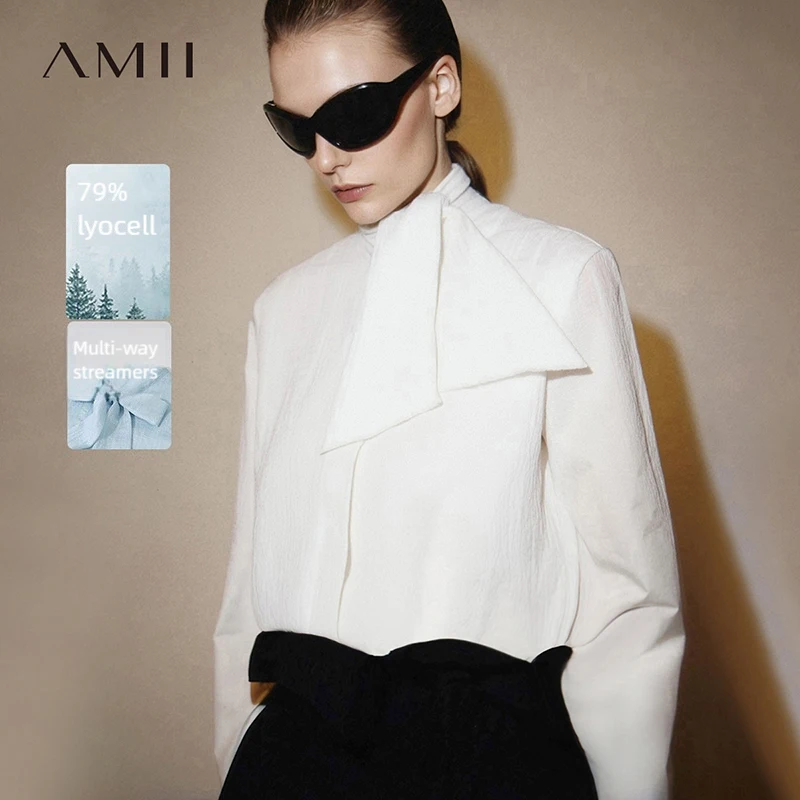 

Amii Elegant Women's Blouses 2026 Spring New Romantic Bow Tie Chiffon Shirt Straight Casual Long Sleeve Women's Top 12621071