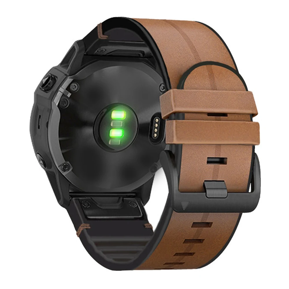 Luksusowy skórzany pasek z elementami silikonowymi do zegarków Garmin Fenix 9 Pro 47 mm, 51 mm, 9, 8, E, 7, 7X Pro, 6X Plus, system QuickFit, szerokość 22/26 mm. — zdjęcie produktu 5