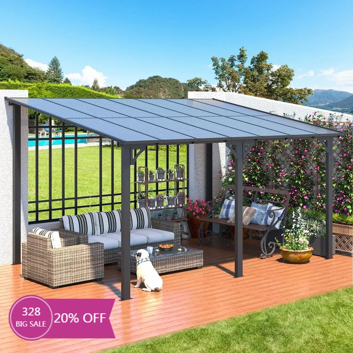 

14' x 10' Gazebo for Patio, Hard Top with Roof,Large Wall-Mounted Heavy Duty Awnings for Patio, Decks, Backyard and More