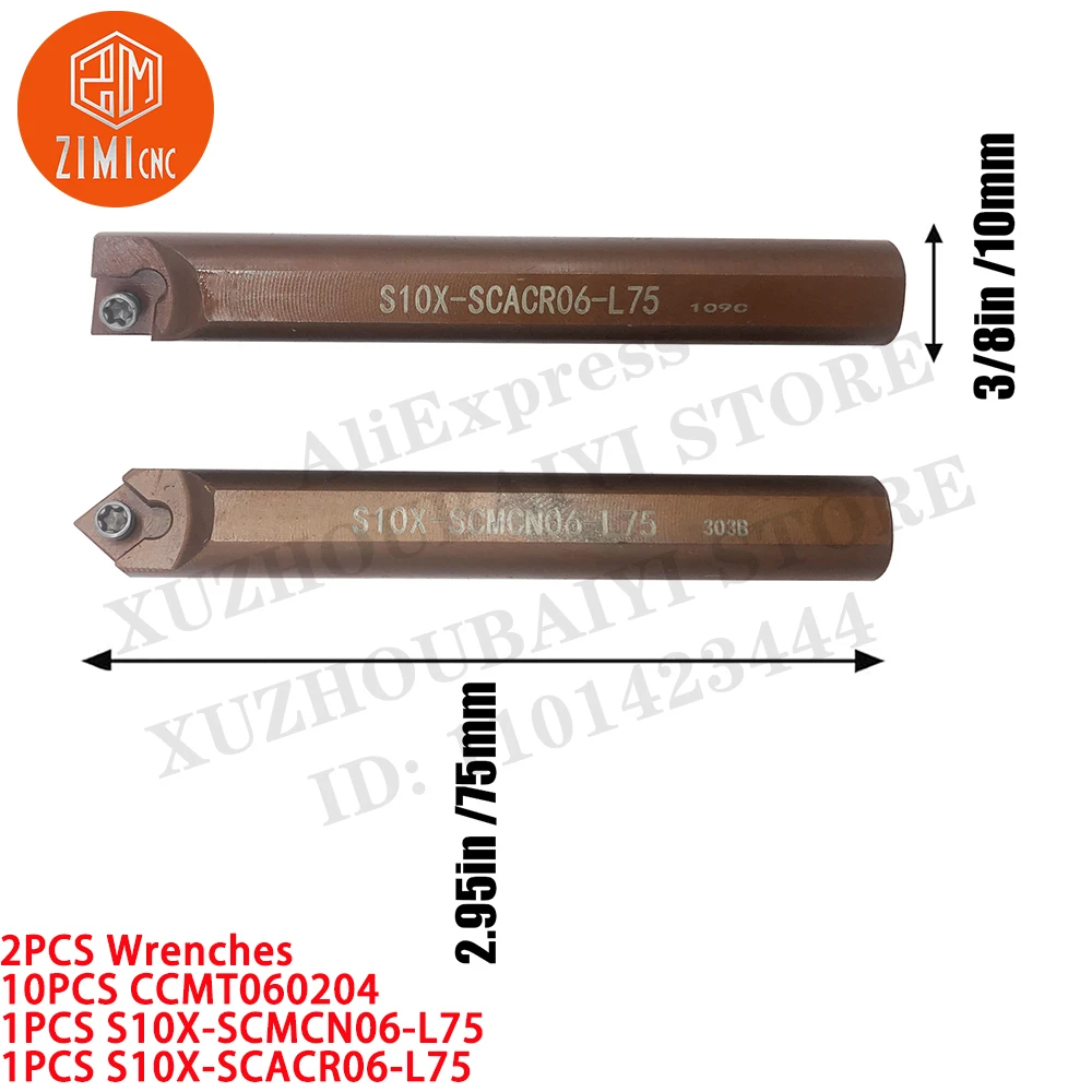 Imagem -02 - Barra de Mandrilar Suporte para Ferramenta de Torneamento de Espuma +10 Pcs Ccmt060204 Metal Duro para Ferramentas Cnc Inserções de Torneamento 2pc S10x-sccmcn06-l75 Mais S10x-scacr06-l75