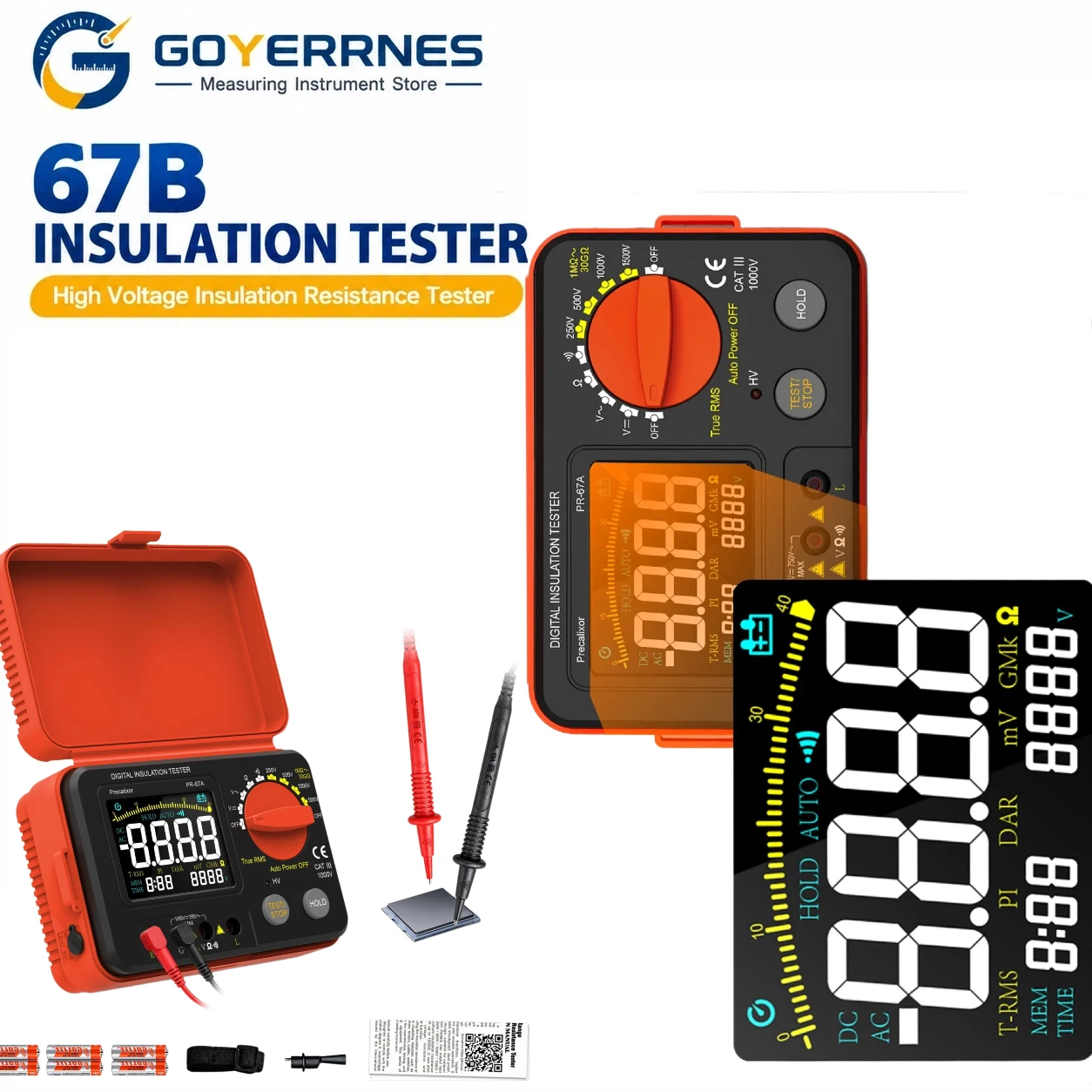Insulation Resistance Tester Megohmmeter 2500V 5000V 100GΩ VA Display True RMS for Motor Transformer Cable